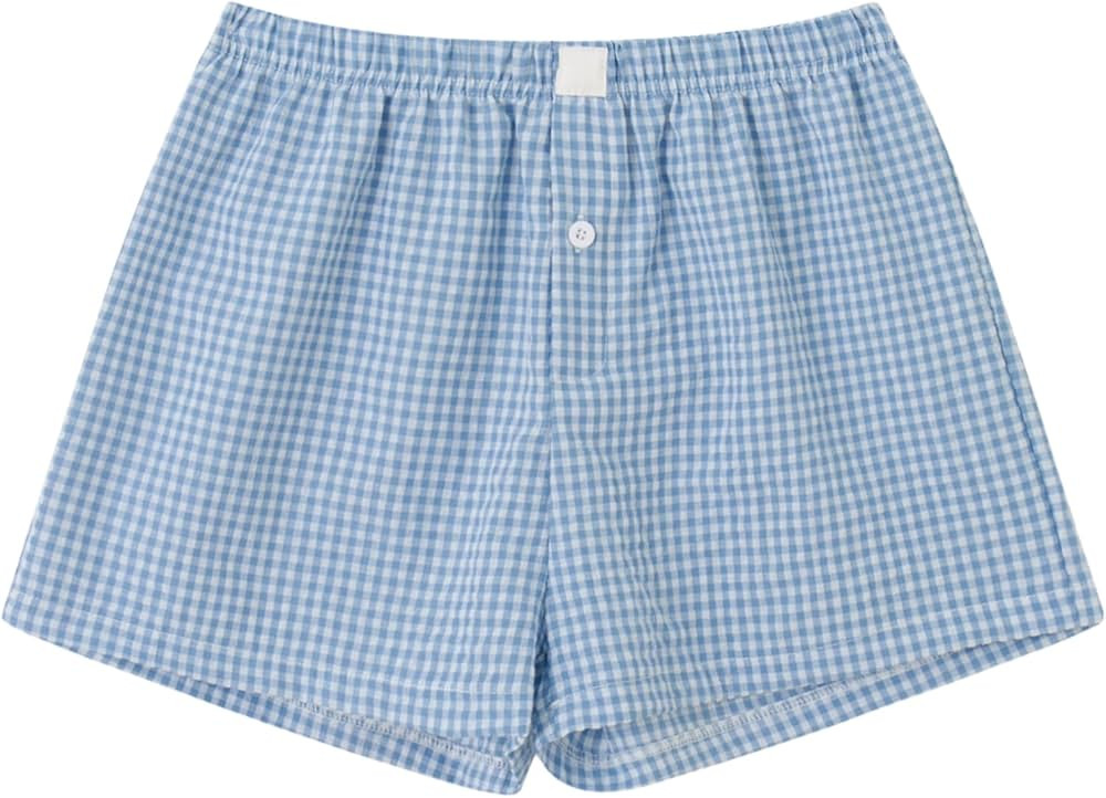 Y2k Plaid Shorts Baggy Boxer Shorts for Women Elastic Waist Casual Lounge Bottom Gingham Pajama S... | Amazon (CA)