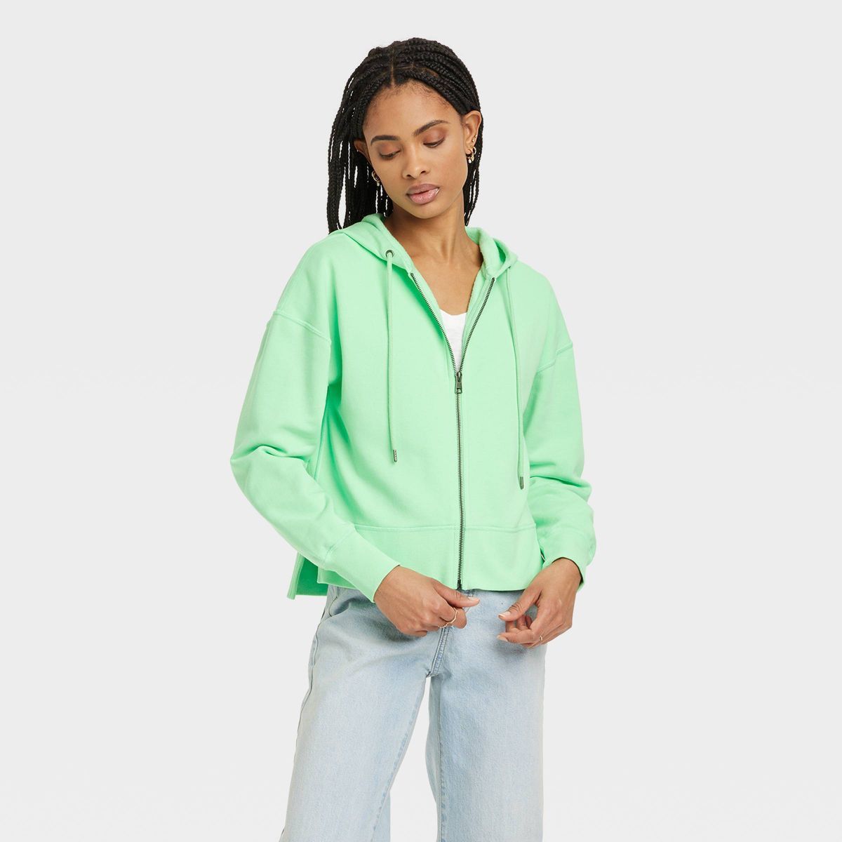 Women's Sensory-Friendly Cropped Hooded Zip-Up Sweatshirt - Universal Thread™ | Target