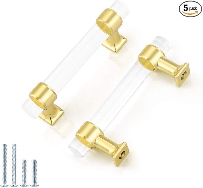 5 Pack Clear Acrylic Cabinet Handles 3'' Drawer Pulls ,Modern T Bar Door Cabinet Hardware Kitchen... | Amazon (US)