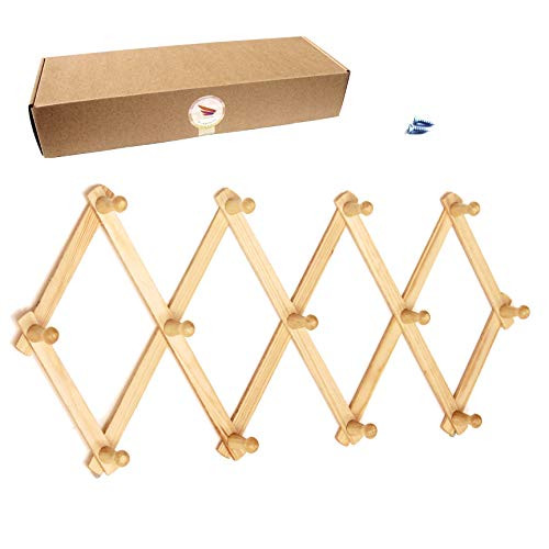 AMAPON Accordion Style Expandable Wall Wooden Coat Rack 13 Hooks (Pegs) Hang Hats Jackets Coffee ... | Amazon (US)