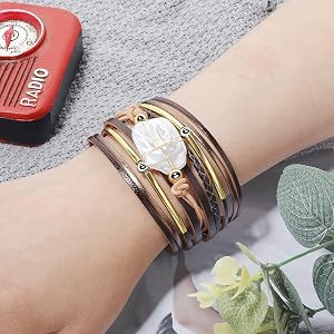 Fesciory Leather Wrap Bracelet for Women, Boho Western Layered Cuff Jewelry | Amazon (US)