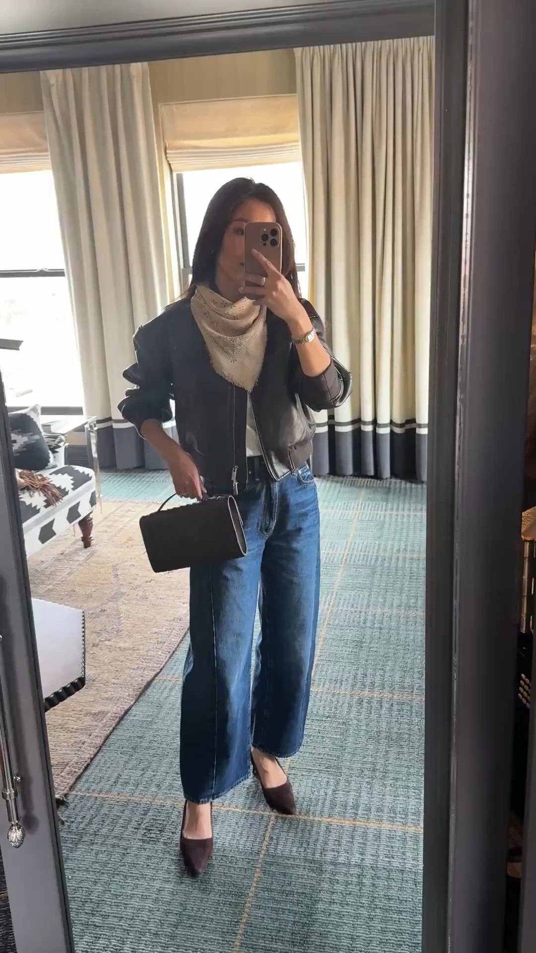 A favorite jean on rare sale! • Mother Half Pipe High-Rise Ankle Jeans 25 petite, I sized up, waist runs a little small, length is perfect on me even with flats.

• Aritzia faux leather jacket 2XS got this over a year ago and love! this is a more structured, edgier cut jacket that I always feel chic in and love for school drop off, running errands. 

• Madewell boxy oversized tee xxs bigger fit shorter length

• Sam Edelman slingback kitten heels 5.5 size up if between sizes since toe can be a little narrow 

• Etsy raw silk scarf 

• Quince handwoven top handle clutch 

Petite friendly jeans, bomber jacket, fall jacket

#LTKPetite #LTKootd #LTKmomlife