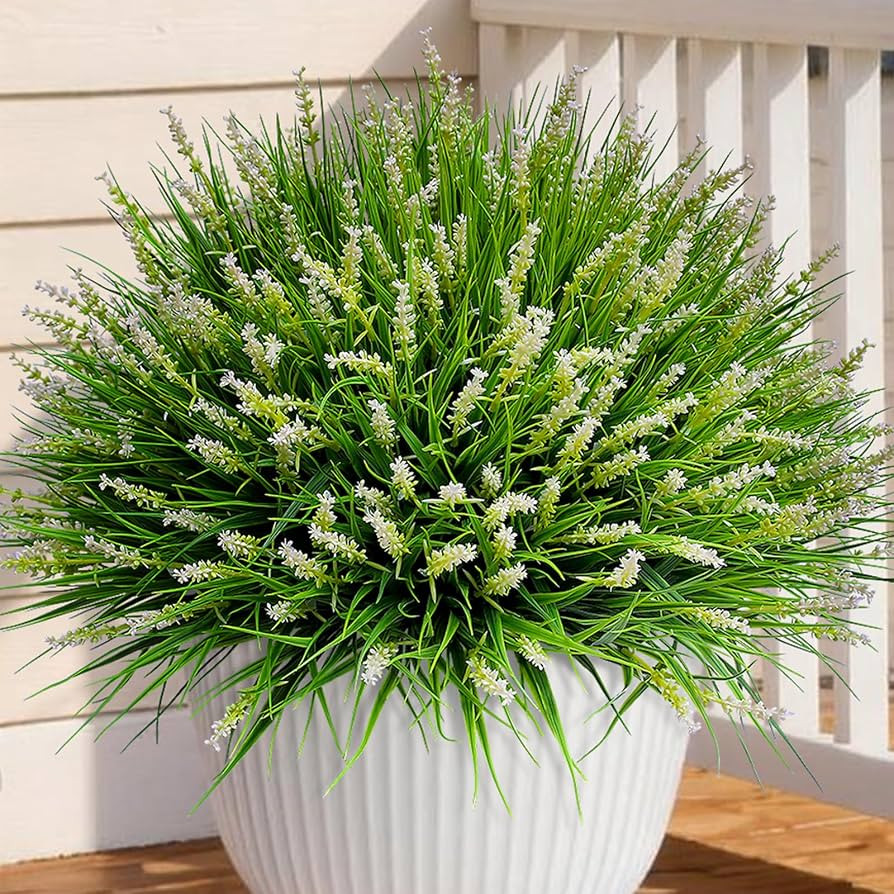 alyptus Outdoor Artificial Flowers 12 Bundles Plastic Plants Faux White Flower Fake Monkey Grass ... | Amazon (US)