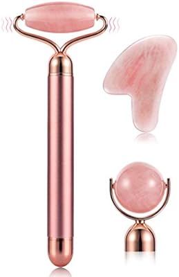 Electric Jade Roller for face and Gua Sha, 3-in-1 Rose Quartz Face & Eye Roller Kit for Face, Eye... | Amazon (US)