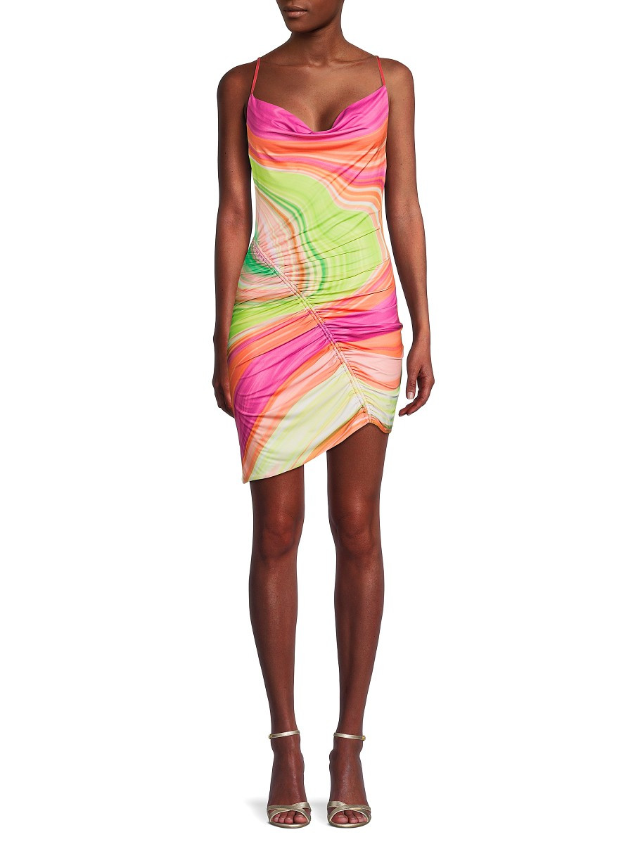 AFRM Women's Asymmetric Ruched Mini Bodycon Dress - Pink Multicolor - Size XL | Saks Fifth Avenue OFF 5TH