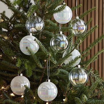 Pearl White & Iridecent Glass Boxed Ornaments (Set of 9) | West Elm (US)