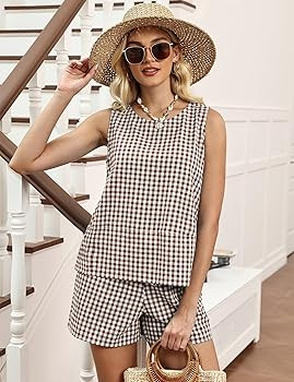 LOMON Women's Trendy 2 Piece Outfits Shorts Sets Summer Crew Neck Sleeveless Tank Top and Bottom ... | Amazon (US)