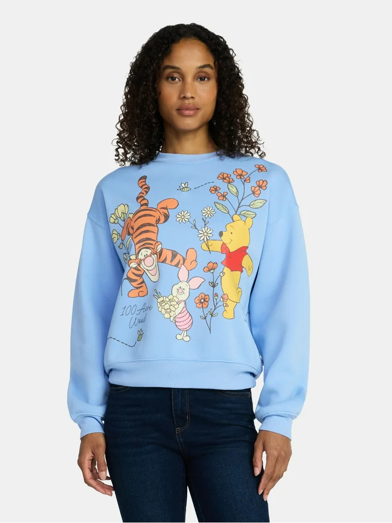 Disney's Winnie the Pooh and Friends Women's Flower Graphic Fleece Sweatshirt, Sizes XXS-XXL | Walmart (US)