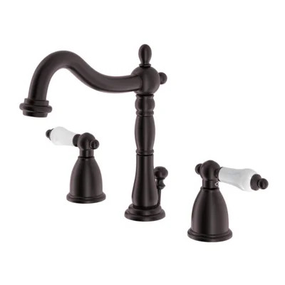 Kingston Brass Heritage Two-Handle 3-Hole Deck Mount Widespread Bathroom Faucet with Pop-Up Drain | Wayfair North America