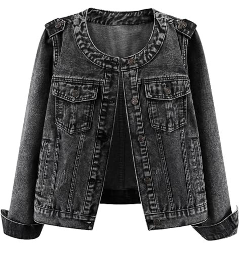 Kedera Jean Jacket for Women Trendy Collarless Button Down Long Sleeve Casual Western Denim Jacket Country Concert Outfits | Amazon (US)