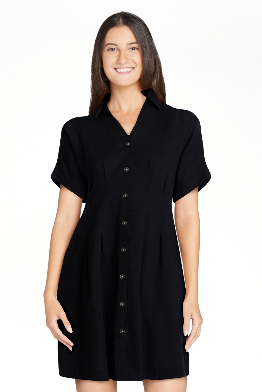 Time and Tru Women's Linen Blend Pleated Mini Shirtdress with Short Sleeves, Sizes XS-XXXL | Walmart (US)