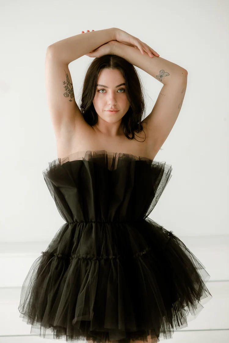 Alizee Tulle Mini Dress - Black | Confête