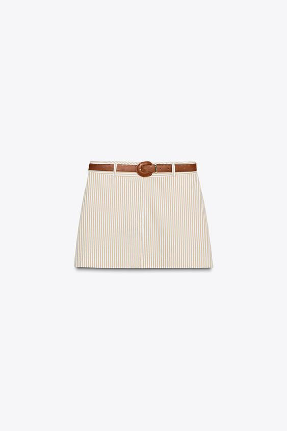 STRIPED CULOTTES WITH BELT | Zara UK