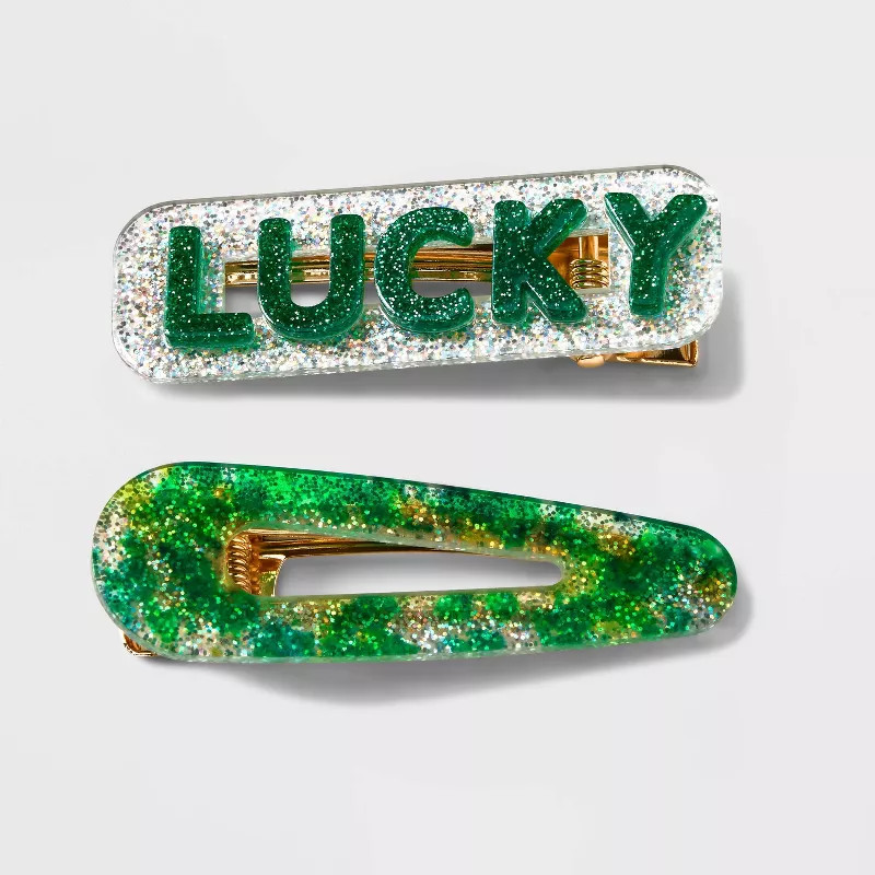 Glitter Salon Hair Clips Set 2pc - Green | Target