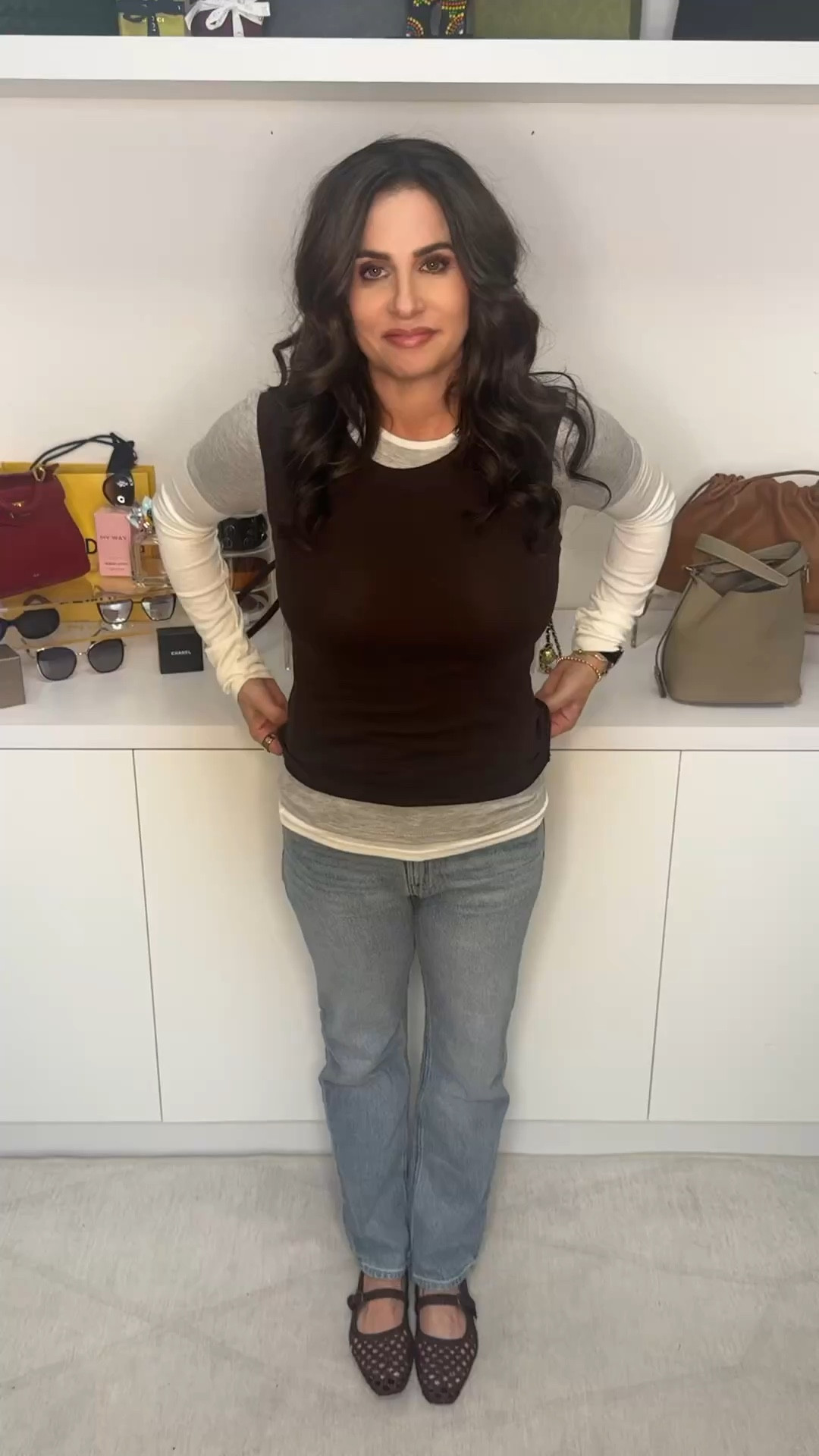 Love this then color block tee , looks as though I am wearing 3 tops but it is only 1 , not thick at all . Wearing a sm, jeans on sale for under 50$. Woven Maryjane are from last year but still on tread . tTS #casuallook #denimcasualinspo #everydaycasual 

#LTKootd #LTKOver40 #LTKSaleAlert