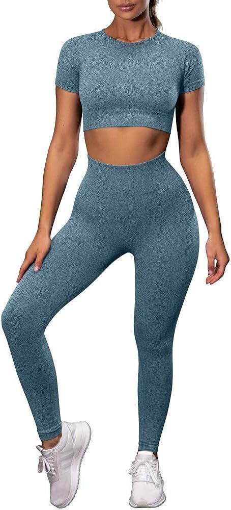 OYS Womens Yoga 2 Pieces Workout Outfits Seamless High Waist Leggings Sports Crop Top Running Set... | Amazon (US)