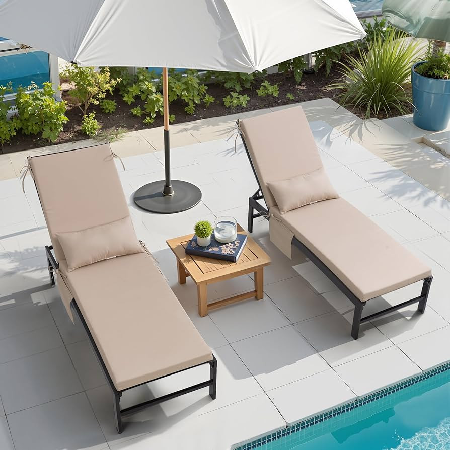 Outdoor Chaise Lounge Cushions with Head Pillow and Side Pockets, 3 Years Fade Resistant Water Re... | Amazon (US)