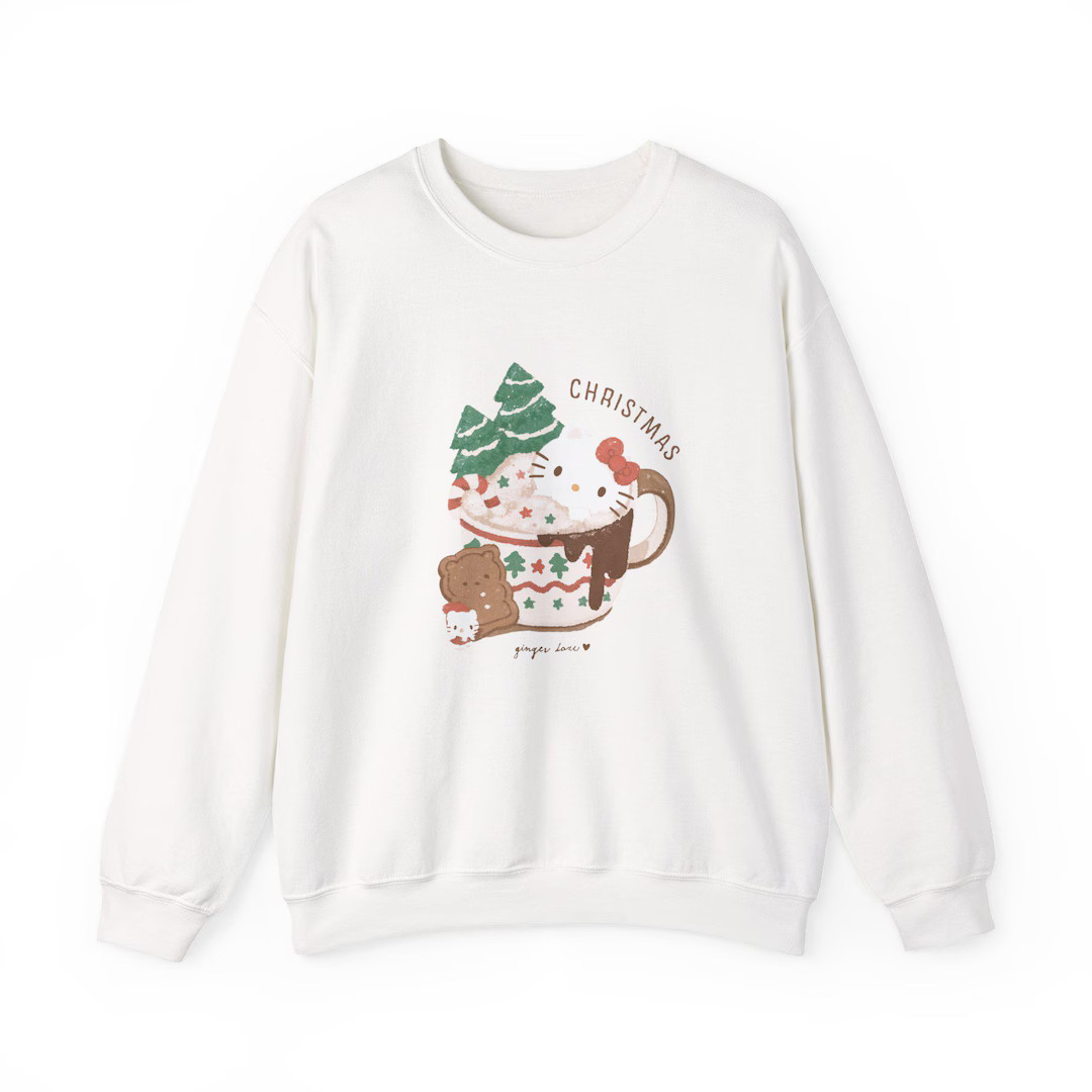 Cozy Kawaii Kitty Christmas Cocoa Sweatshirt | Cute Holiday Mug Sweater | Pastel Winter Aesthetic... | Etsy (US)