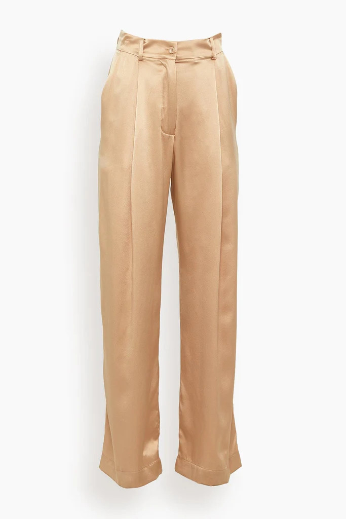 Emerson Pleated Silk Pant in Sandhill | Hampden Clothing