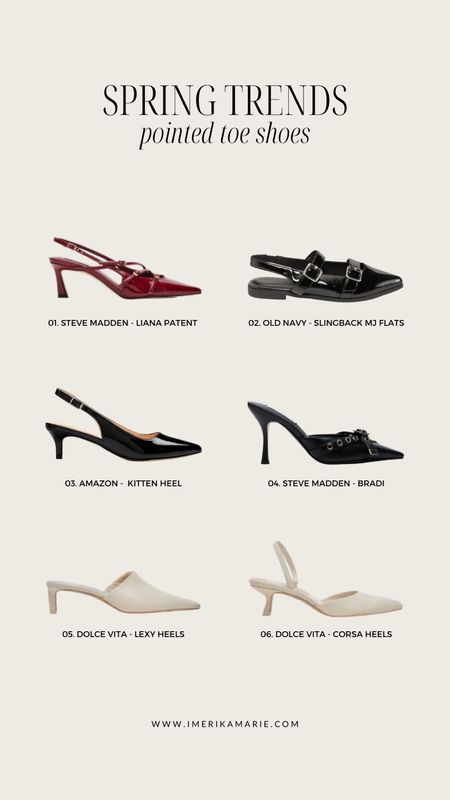 Spring fashion trends. Spring shoes. Pointed shoes. Pointed heels. Pointed flats. Kitten heels. Flats. Buckle flats. Dolce vita. Steve Madden.

#LTKSeasonal #LTKshoecrush #LTKstyletip