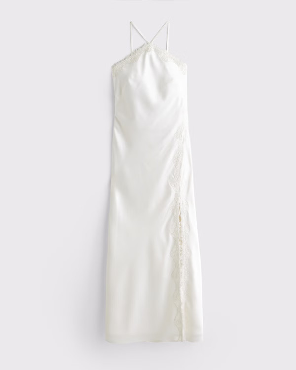 High Neck Lace Trim Midi Dress | Abercrombie & Fitch (US)