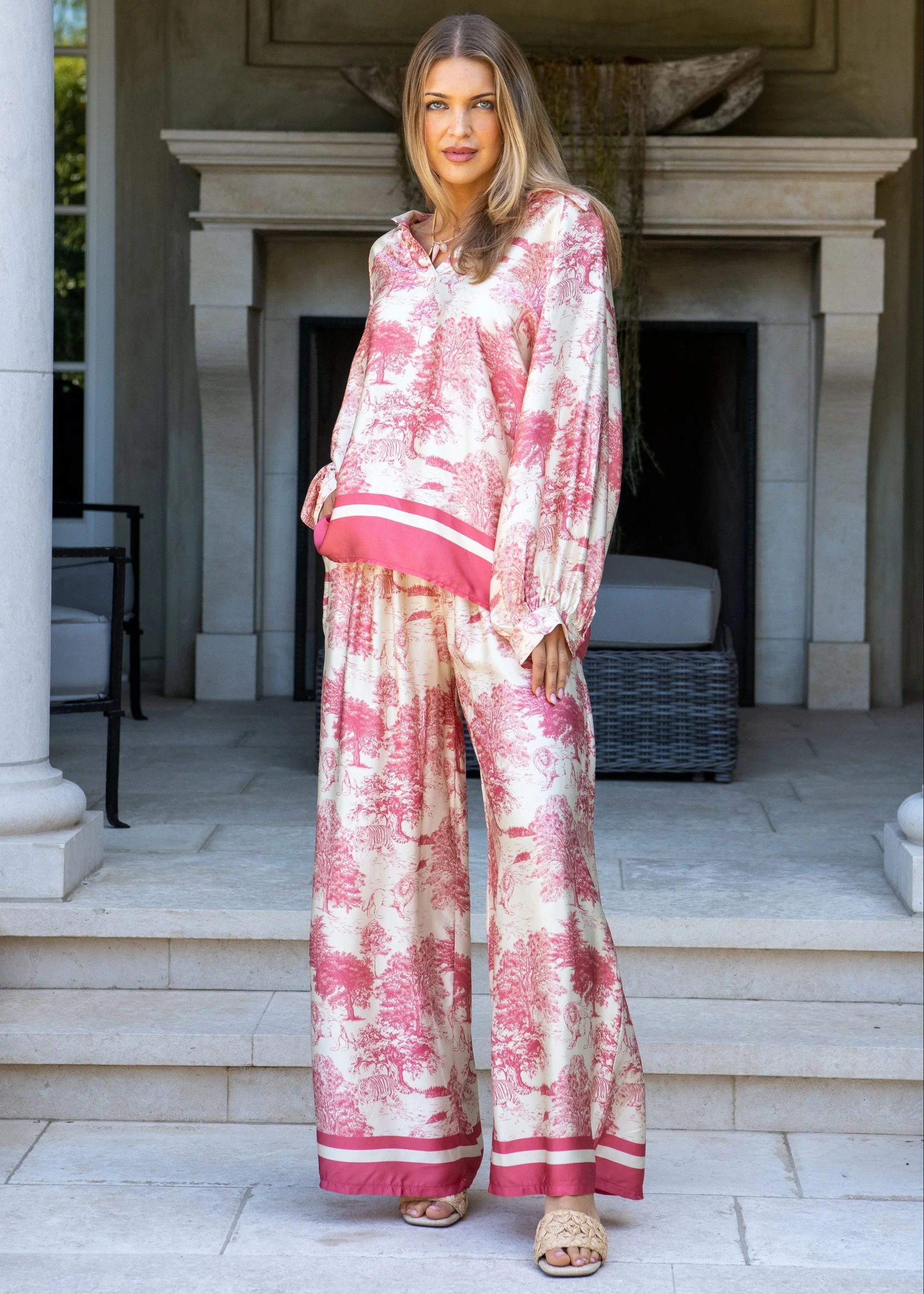 Duvay Jungle Print Pants - Pink | Benaar La