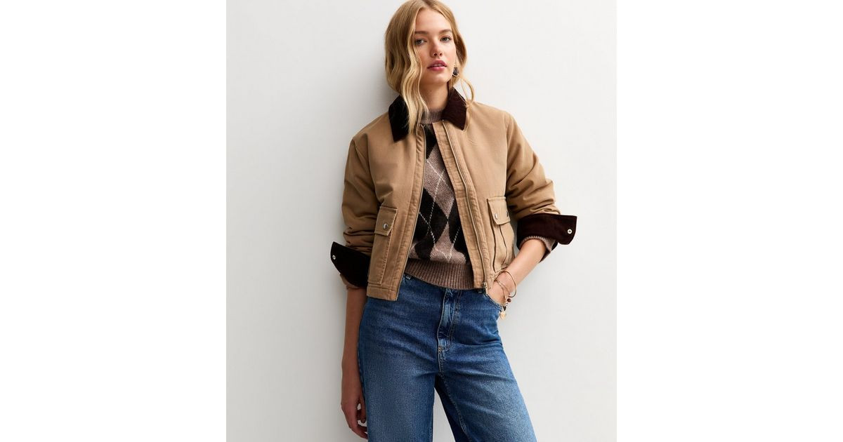 Tan Contrast Collar Cropped Barn Jacket | New Look | New Look (UK)