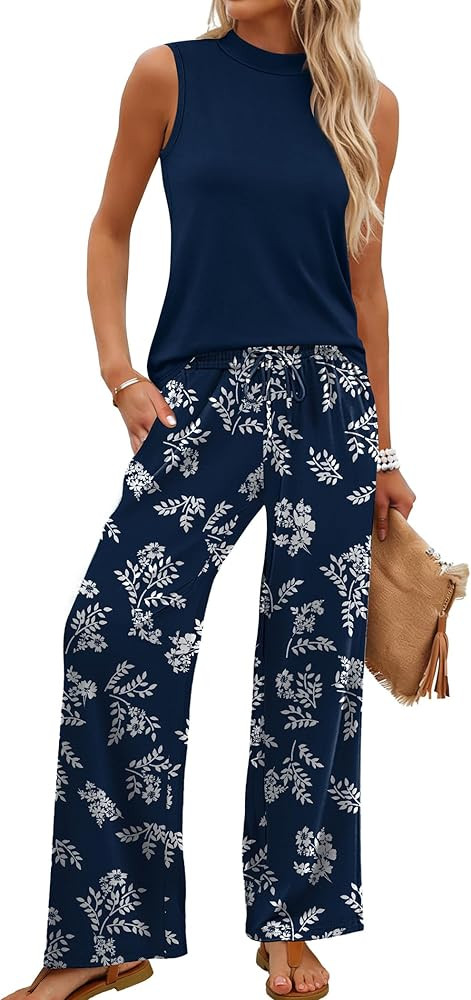 WIHOLL Two Piece Set for Women Summer Spring Outfits Cruise Travel Airport Beach Vacation Mock Ne... | Amazon (US)