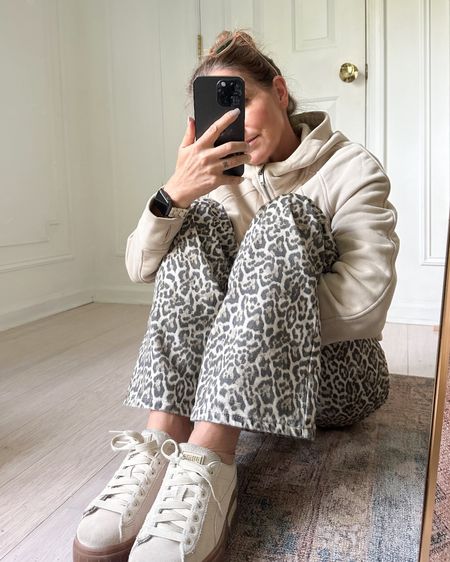 Just love these leopard pants so much. However I had to size up two sizes because they run super small. Love these Puma sneakers and hoodie too 

#LTKSaleAlert #LTKStyleTip #LTKOver40