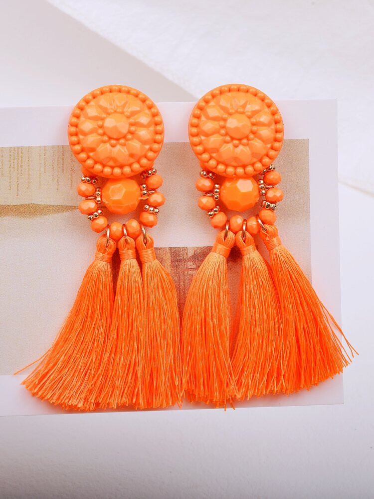 Bead Decor Tassel Drop Earrings | SHEIN
