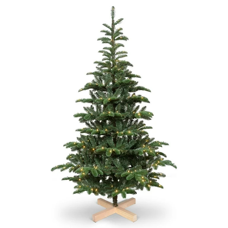 6FT Christmas Tree Pre-Lit, Bringstar Wooden Base Tree with 611 PE&PVC Branch Tips, 300 Lights | Walmart (US)
