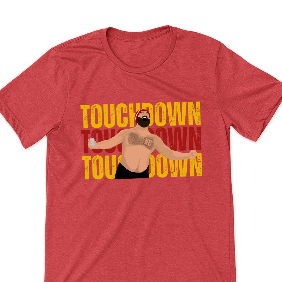 Chiefs TOUCHDOWN Jason Kelce Shirtless Shirt , Kansas City KC Over Heart , Let's Go Chiefs Tee, S... | Etsy (US)