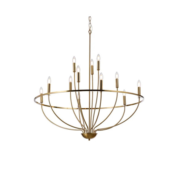 Mujeeb 12 - Graceful Curve Candlestick Gold Brass Metal Chandelier 40-Inch Wide | Wayfair North America