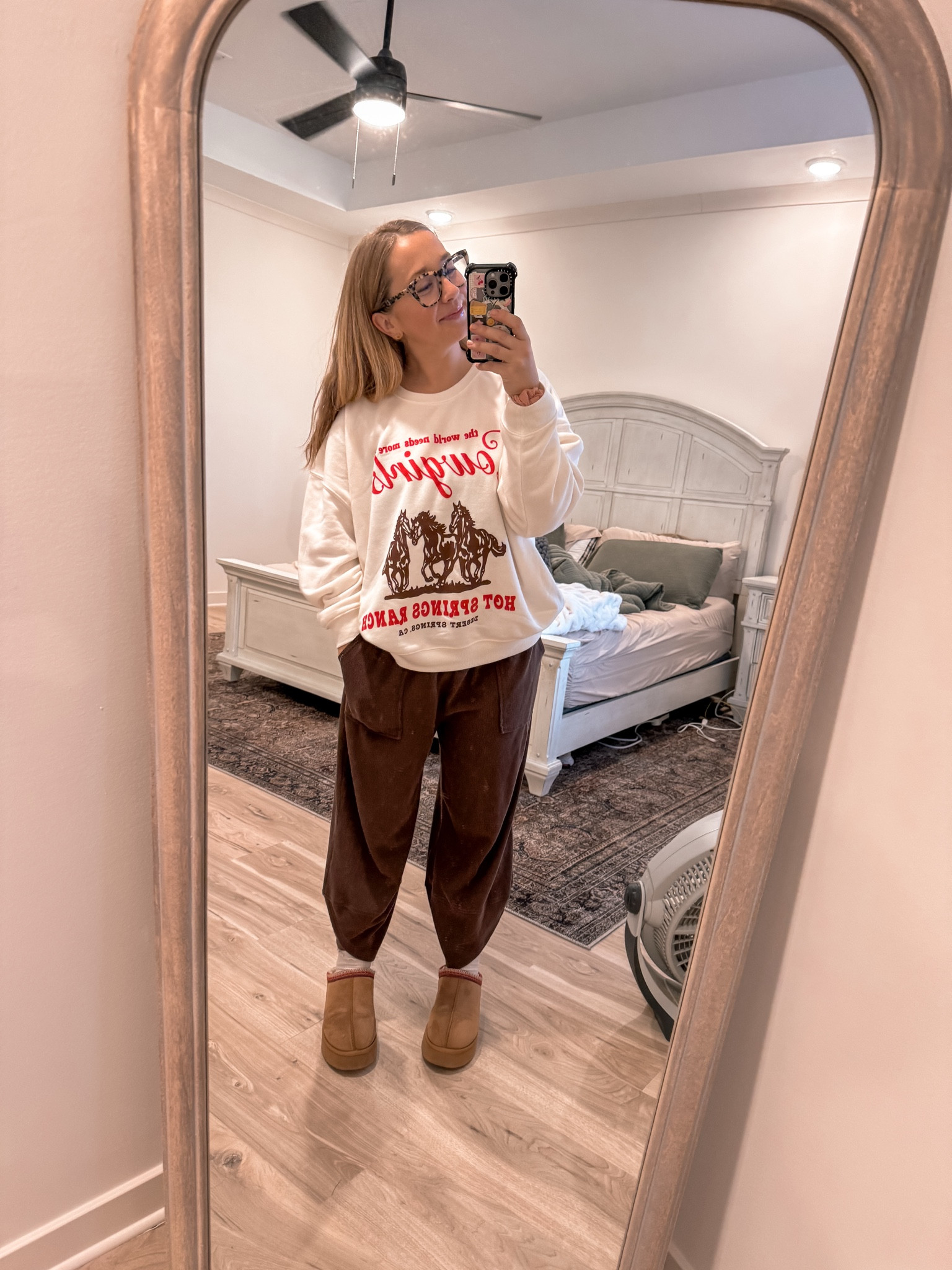 Casual outfit - graphic sweatshirt - target sweatshirt - harem pants - Ugg tazz outfits 

#LTKU #LTKSeasonal #LTKMidsize