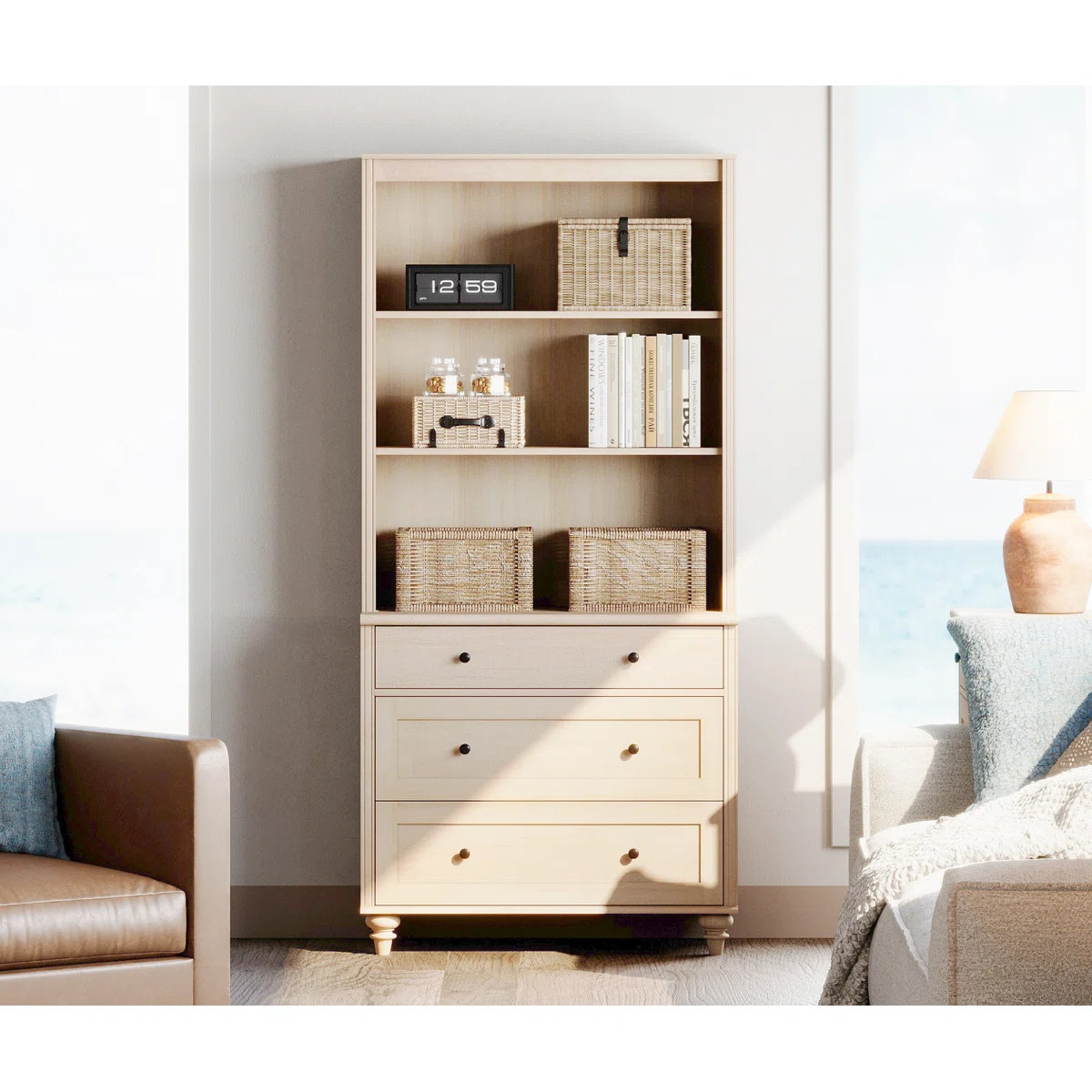 Scarlett Bookcase With 3 Drawers, Tall Book Case Shelf With 3-Tier Open Book Shelfs, Large Wood B... | Wayfair North America
