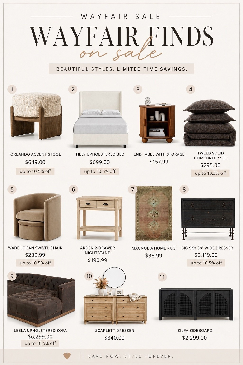 Wayfair Finds on Sale

Wayfair is having SO many good home deals right now and these are the pieces that instantly caught my eye. Neutral, cozy, designer-inspired finds that look way more expensive than they are.

From the swivel chair and textured stool to the vintage-style rug and black cabinet… these are the kinds of pieces that make a home feel elevated without trying too hard.

I rounded up my favorite Wayfair sale finds before prices go back up. Some of these are already marked low stock.

#LTKHome #LTKSaleAlert