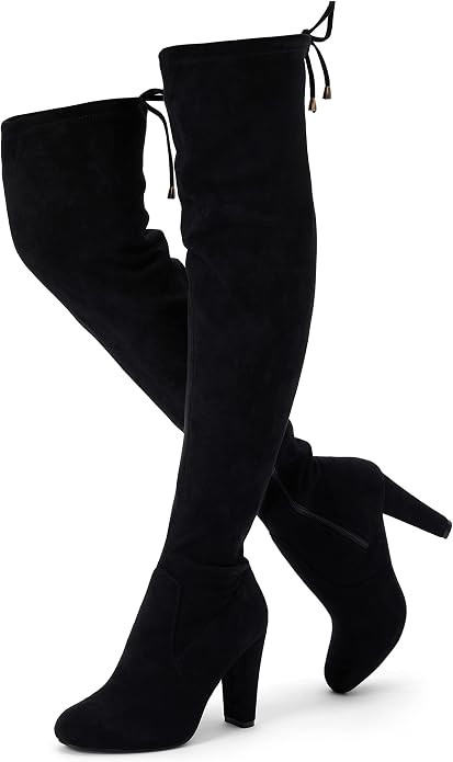 Women's Suede Thigh High Over the Knee Boots with Block Heel | Amazon (US)