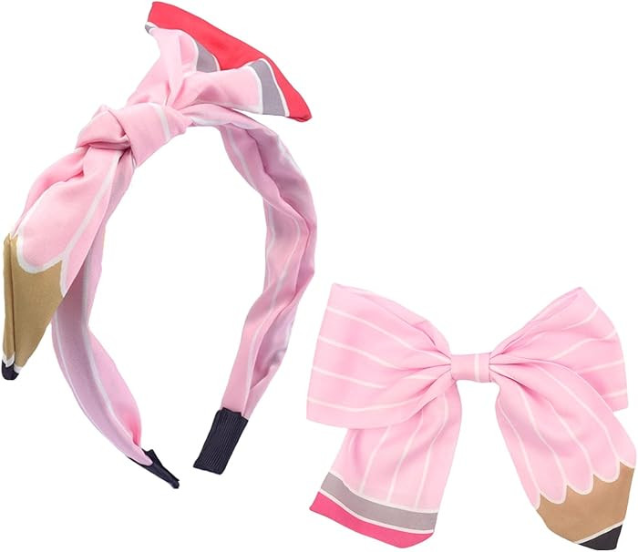 Back to School Headbands Hair Bow for Girls, Pink Pencil Bows Clips Hair Accessories, Pen Headban... | Amazon (US)