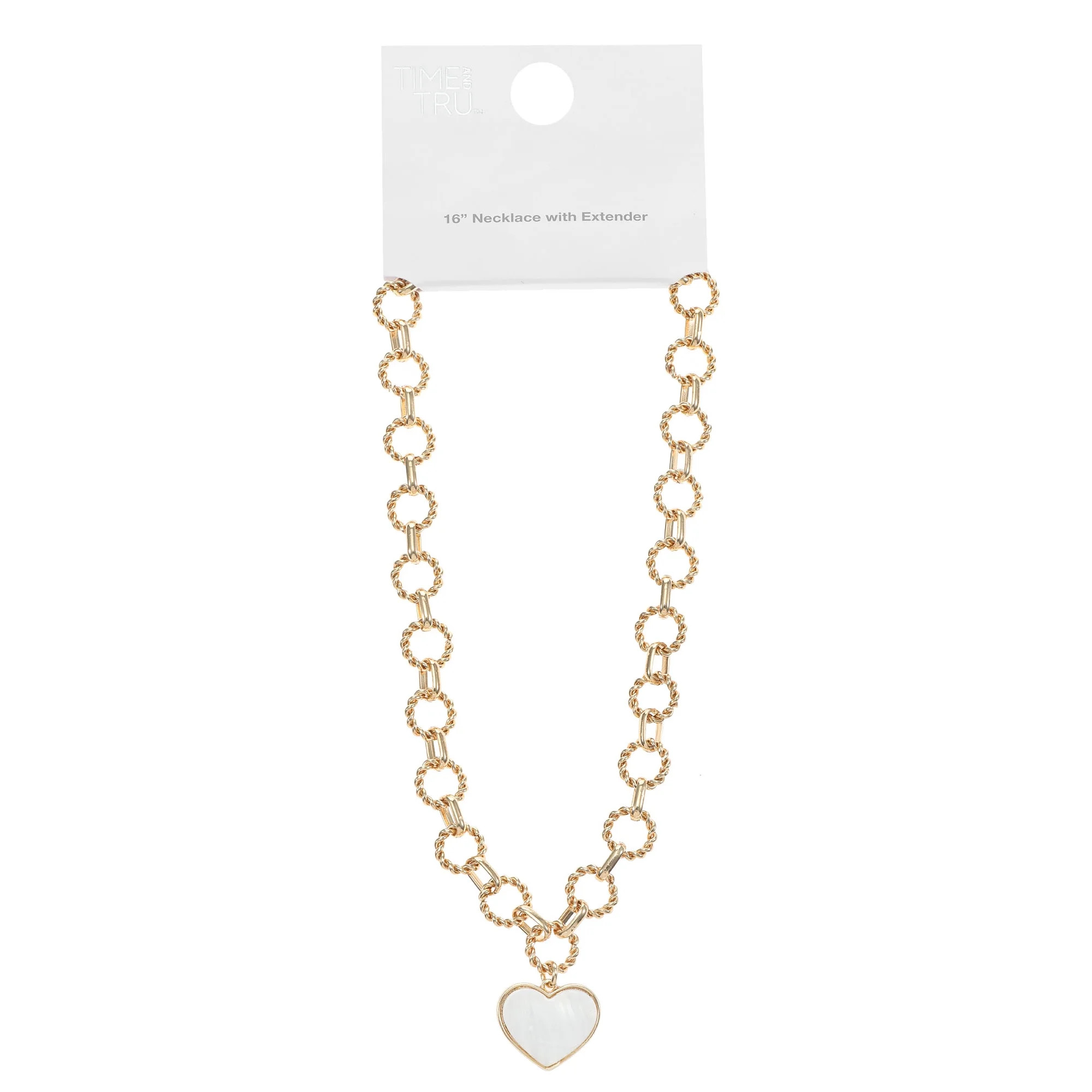 Time and Tru Women's Gold Tone Mother of Pearl Heart Statement Necklace | Walmart (US)