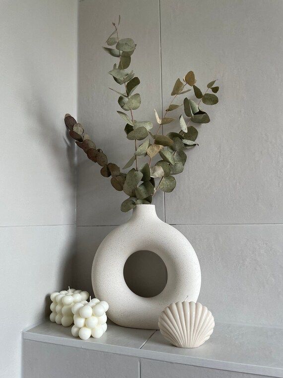 Ceramic Circle Vase  Nordic Donut Flower Vase  White | Etsy | Etsy (US)
