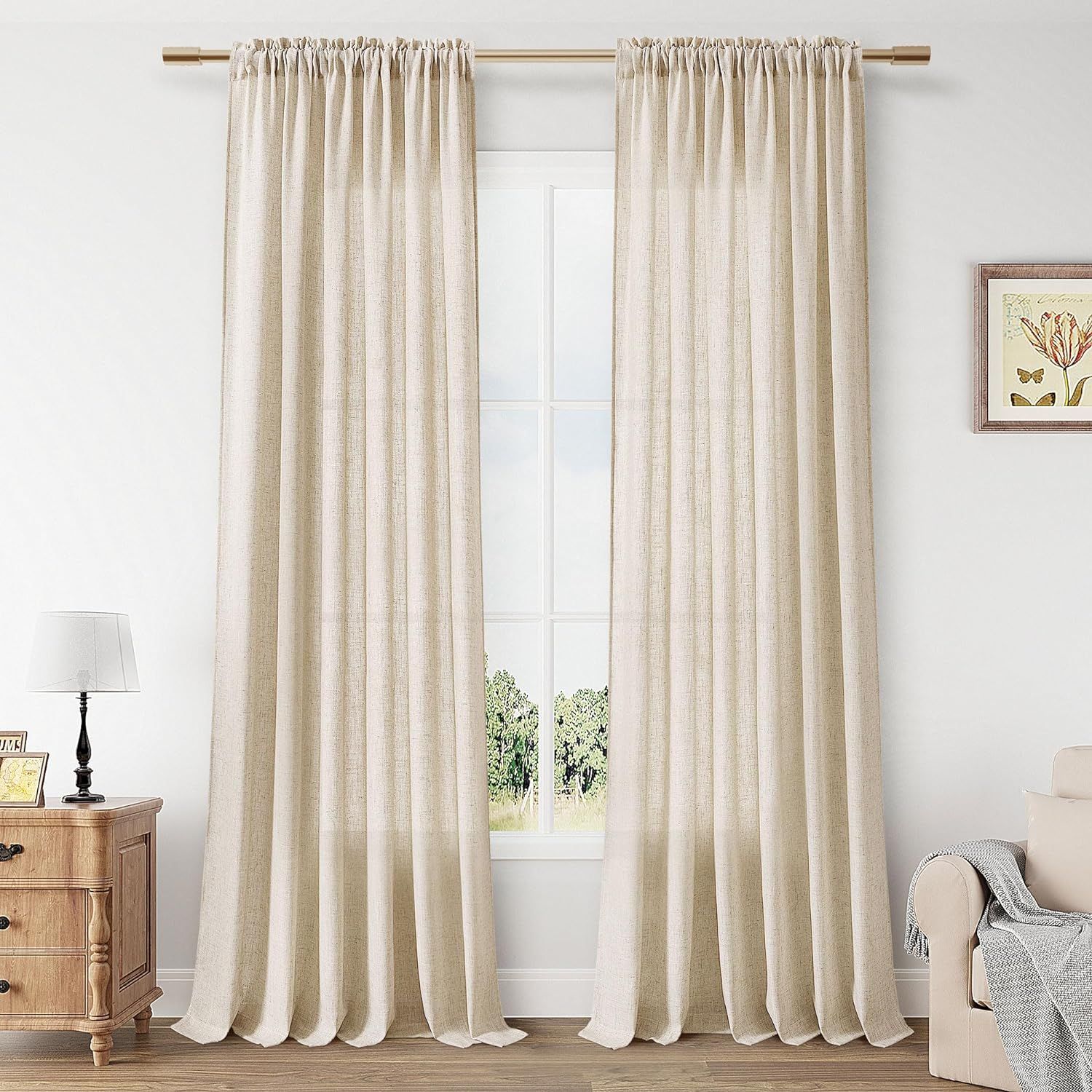 Guken Linen Curtains 84 Inch Length for Living Room Bedroom 2 Panels Set Rod Pocket Light Filteri... | Amazon (US)