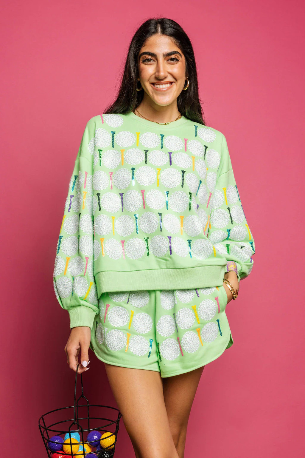 Lime Green Golf Ball & Tee Shorts | Queen of Sparkles
