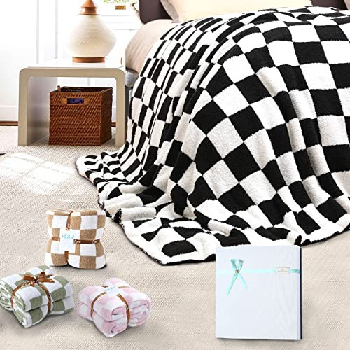 GCQC Checkered Throw Blanket, Knitted Checkerboard Grid Warmer Fluffy Shaggy Soft Cozy Fuzzy Bed Best Gifts for Mom Women with Box for Home Chair Sofa Couch | Amazon (US)