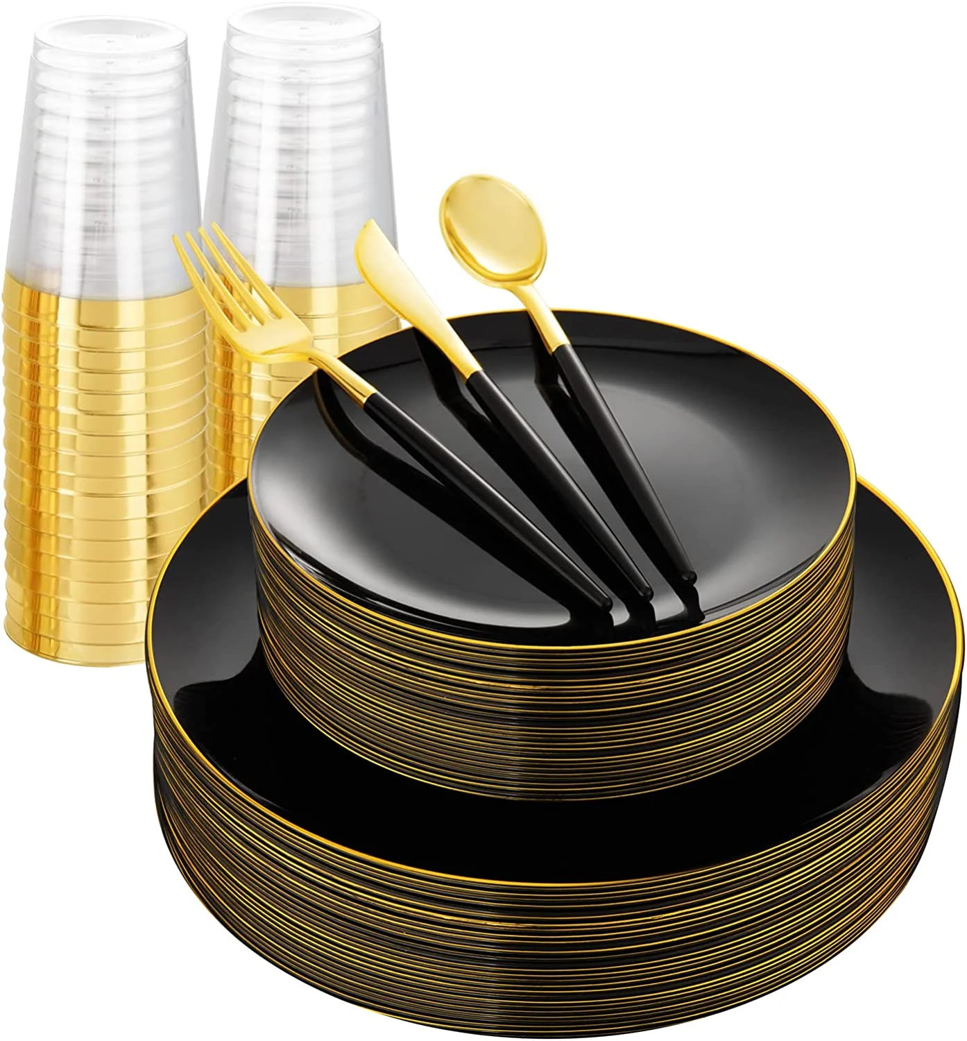 LIYH 180pcs Black Plastic Plates Black and  Plastic Dinnerware set (Serve 30)  Included  Silverwa... | Walmart (US)