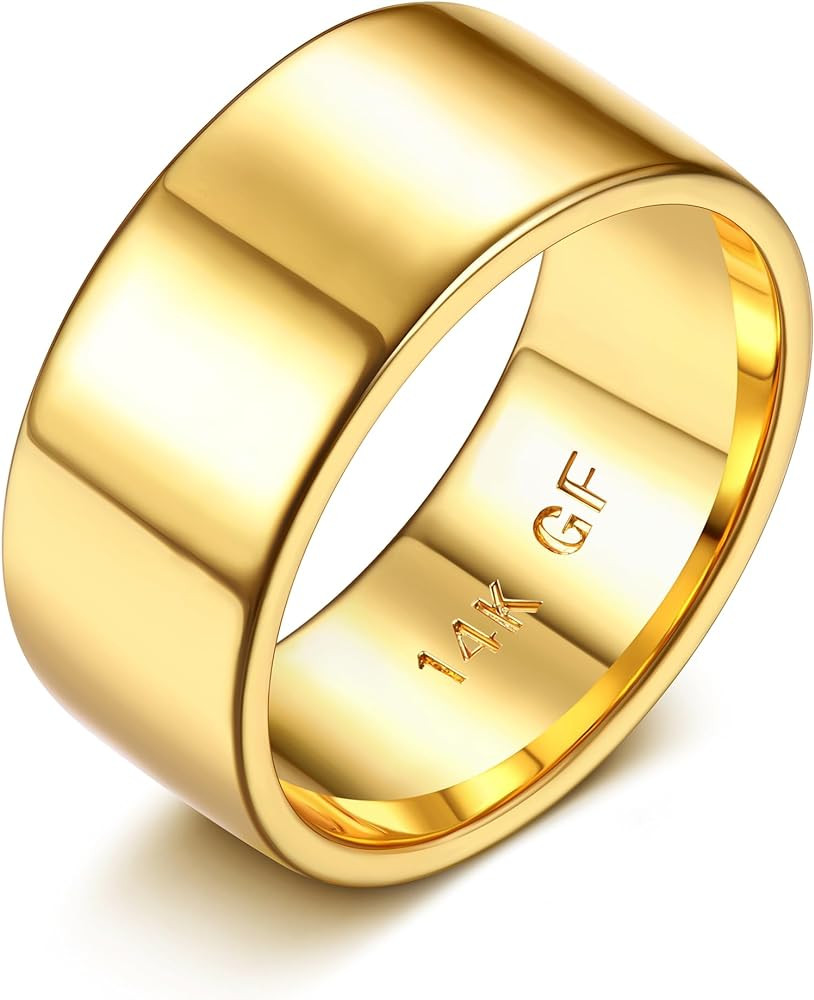 Florideco 14K Gold Filled Ring Gold Band Thick Thin Pinky Thumb Ring Gold Stacking Stackable Wedd... | Amazon (US)