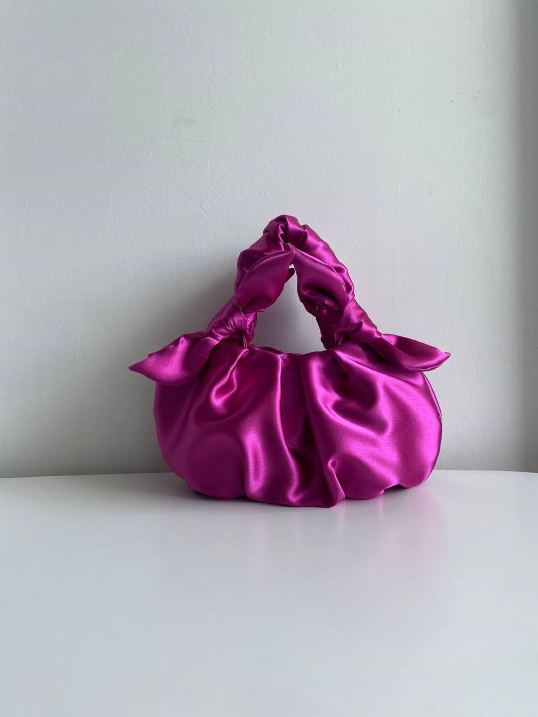 Satin Fuchsia Small and Large Handbag Stylish Woman Bag Scrunchies Bag Wedding Bag Bow Bag 27 Col... | Etsy (US)