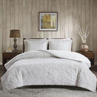 Woolrich Teton Embroidered Ultra Soft Plush Coverlet Set - Grey - Full - Queen | Bed Bath & Beyond
