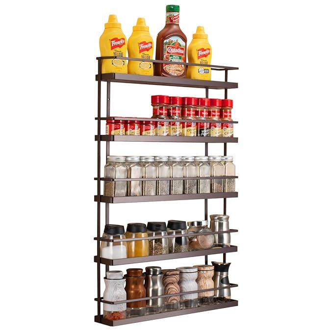 5 Tier Wall Mount Spice Rack Organizer,Pantry Cabinet Door Spice Shelf Storage | Amazon (US)