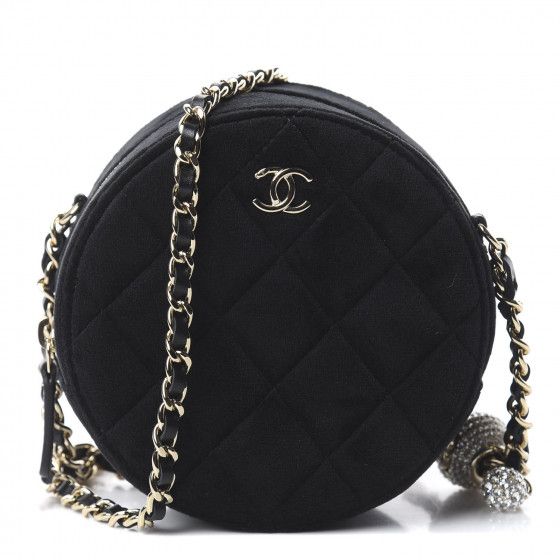 Velvet Round Quilted Pearl Crush Clutch With Chain Black | Fashionphile