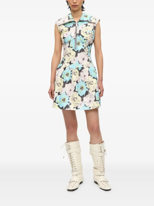 GANNI Printed Mini Dress | Blue | FARFETCH | Farfetch Global